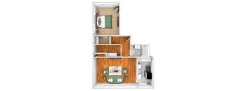 John Winthrop A16 floor plan 1 bed 1 bath 3D