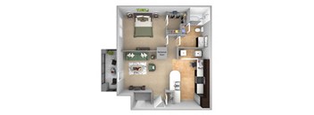 DeLayne at Twin Creeks A1 floor plan - 1 bed 1 bath - 3D