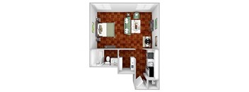 A1b floor plan studio 1 bathroom 3D