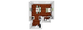 A1c floor plan studio 1 bathroom 3D