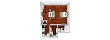 A1d floor plan studio 1 bathroom 3D