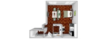 A1e floor plan studio 1 bathroom 3D