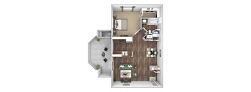 Arrowhead Landing Apartments floor plan A2 Starboard 1 bedroom 1 bath 3D