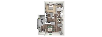 Willow Springs Apartments floor plan A2 Amherst 1 bed 1 bath 3D