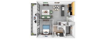 Main 3 Downtown - A2 (Tower) - 1bed/1 bath - 3D