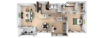 Courtney Station floor plan A2 - 1 bedroom 1 bath - 3D