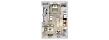 Cordillera Ranch Apartments floor plan - A2 (Bello) - 1 bedroom 1 bath - 3D