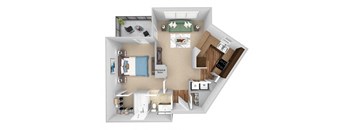 Parc at Grandview floor plan A2 Hazel - 1 bed 1 bath - 3D