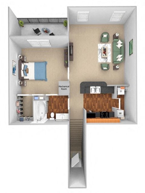 Carrington Place at Shoal Creek floor plan A2 - 1 bed 1 bath -  3D