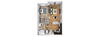Urban Green Apartments A2 floor plan - 1 bed 1 bath - 3D