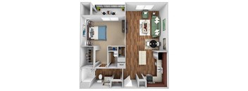 Glenbrook A2 floor plan 1 bed 1 bath 3D