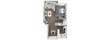 The Cascades Apartments - Newberry - 3D floor plan - 1 bed 1 bath