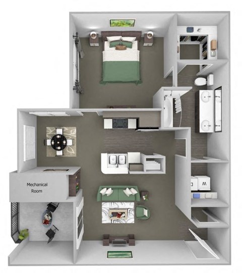 Sonterra Apartments at Paradise Valley - A2 (Pearl) - 1 bedroom and 1 bath - 3D