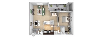 DeLayne at Twin Creeks A2 floor plan - 1 bed 1 bath - 3D