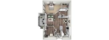 Willow Springs Apartments floor plan A3 Aventene 1 bed 1 bath 3D