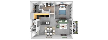 Main 3 Downtown - A3 (Tower) - 1bed/1 bath - 3D