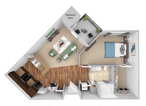 Parc at Grandview floor plan A3 Amber - 1 bed 1 bath - 3D