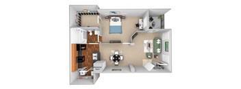 Carrington Place at Shoal Creek floor plan A3 - 1 bed 1 bath -  3D