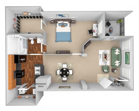 Carrington Place at Shoal Creek floor plan A3 - 1 bed 1 bath -  3D
