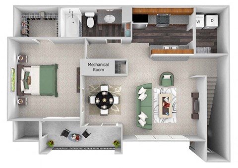 A3 Azalea 1 bed 1 bath 3D