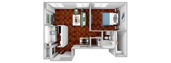 A3 floor plan 1 bedroom 1 bathroom 3D