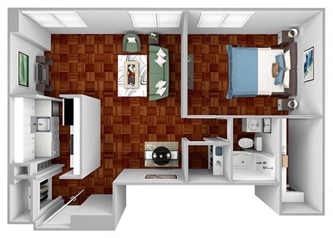 A3 floor plan 1 bedroom 1 bathroom 3D