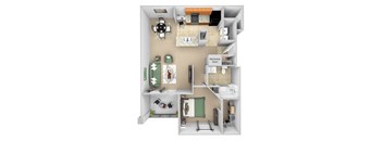 Cordillera Ranch Apartments floor plan - A3 (Aldona) - 1 bedroom 1 bath - 3D