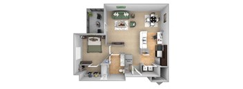 DeLayne at Twin Creeks A3 floor plan - 1 bed 1 bath - 3D