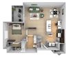 DeLayne at Twin Creeks A3 floor plan - 1 bed 1 bath - 3D