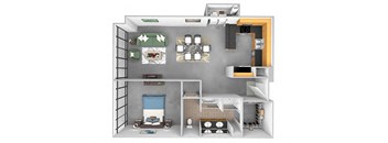 Main 3 Downtown - A4 (Tower) - 1bed/1 bath - 3D