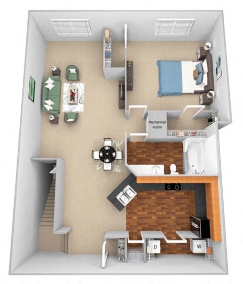 Carrington Place at Shoal Creek floor plan A4 - 1 bed 1 bath -  3D