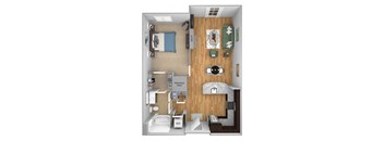 Urban Green Apartments A4 floor plan - 1 bed 1 bath - 3D