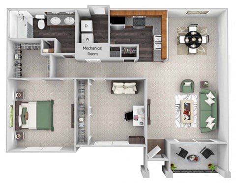 A4 Daisy with garage floor plan 1 bed 1 bath 3D
