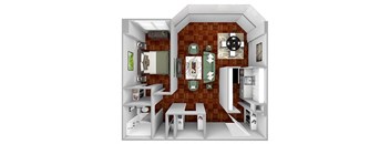 A4 floor plan 1 bedroom 1 bath 3D