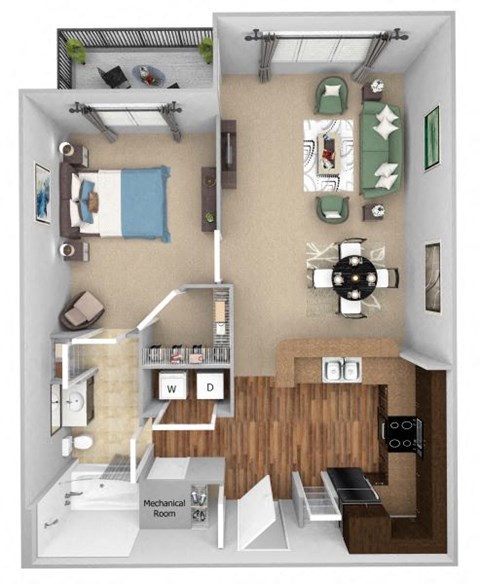 Parc at Grandview floor plan A4 Canary - 1 bed 1 bath - 3D