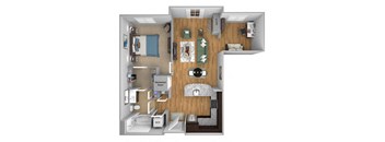 Urban Green Apartments A5 floor plan - 1 bed 1 bath - 3D