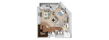 Parc at Grandview floor plan A5 Chiffon - 1 bed 1 bath - 3D