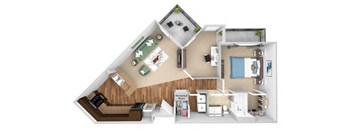 Parc at Grandview floor plan A6 Topaz with den - 1 bed 1 bath - 3D