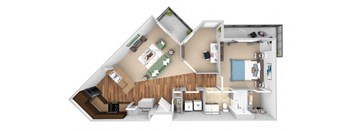 Parc at Grandview floor plan A7 Tuscan with den - 1 bed 1 bath - 3D