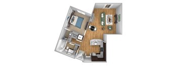 Urban Green Apartments A8 floor plan - 1 bed 1 bath - 3D
