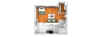 John Winthrop A8 floor plan studio 1 bath 3D