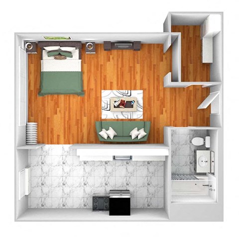 John Winthrop A8 floor plan studio 1 bath 3D