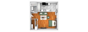 John Winthrop A9 floor plan studio 1 bath 3D
