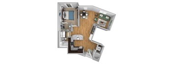 Urban Green Apartments A9 floor plan - 1 bed 1 bath - 3D