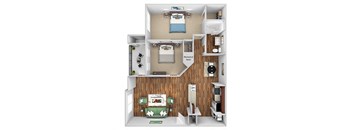 Glenbrook B floor plan 2 bed 1 bath 3D