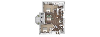 Arrowhead Landing Apartments floor plan B1 Beacon 2 bedroom 2 bath 3D