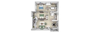 Versant Place Apartments B1 Bougainvillea 3D floor plan 2 bed 1 bath