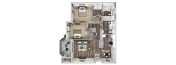 Willow Springs Apartments floor plan B1 Brighton 2 bed 2 bath 3D