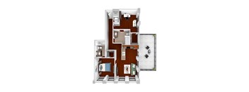 Main 3 Downtown floor plan B1 Flats  - 2 bed 2 bath - 3D