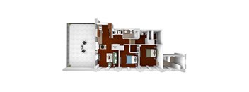 Main 3 Downtown floor plan B1 Landmark  - 2 bed 2 bath - 3D